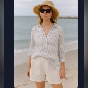 Artisan NY Striped 💯 Linen Shirt Dress/Beach Cover Up Women’s Size Large